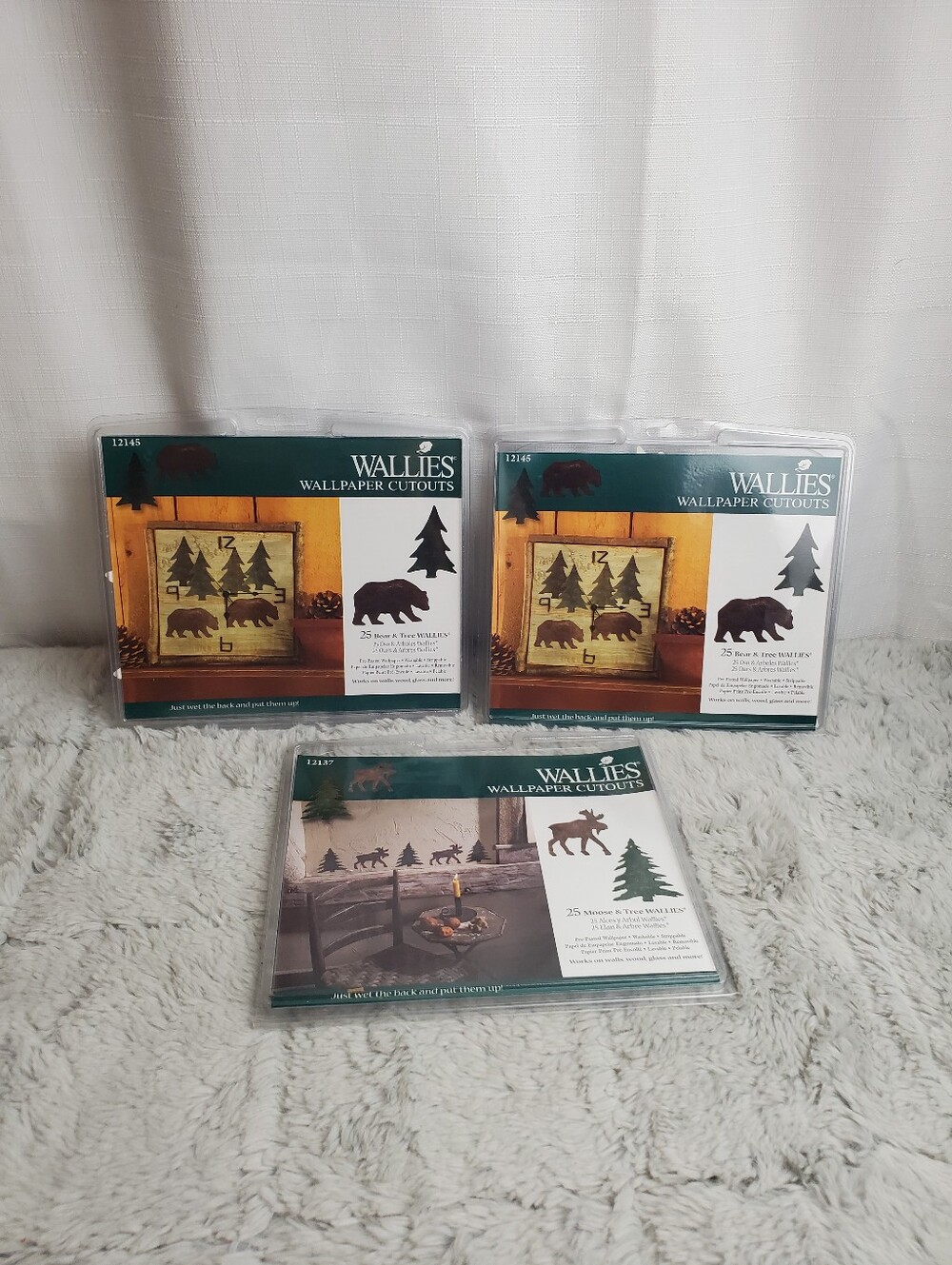 3 Pack Of Wallies Wallpaper Cutouts Lot Moose Bear Trees Rustic Cabin Decor NEW